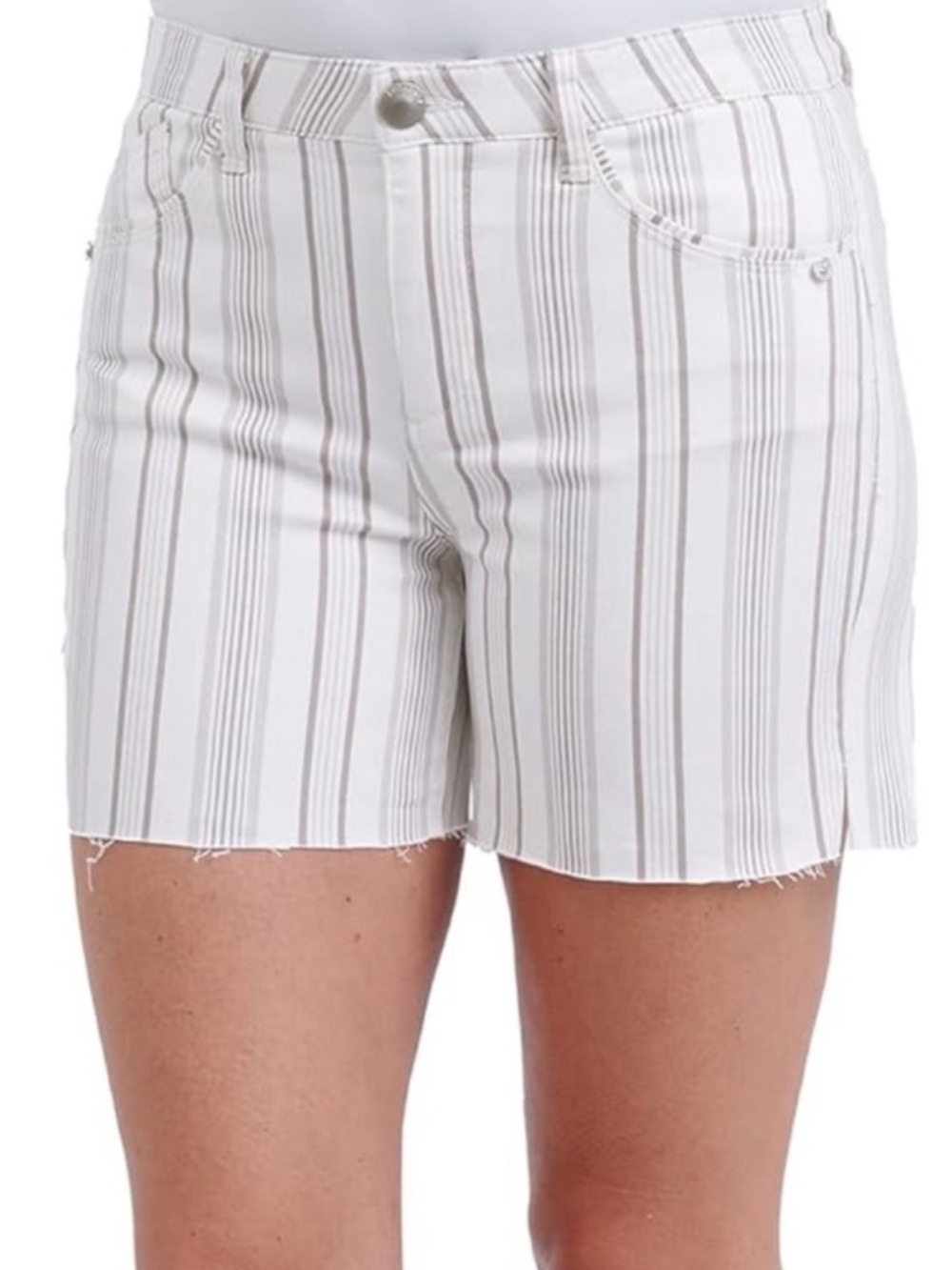 Democracy White Shorts with Taupe Stripes